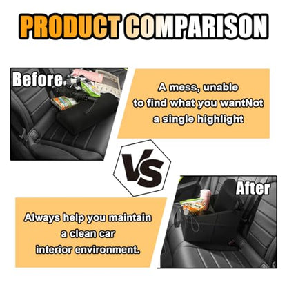GLSOWEE Car Seat Organizer, Foldable Car Storage Organizer with 4 Cup Holders, Rear & Front Seat Storage Bags, Black