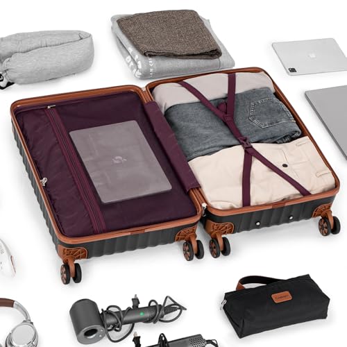 Cosbarn Luggage Sets 5 Piece with TSA Lock Spinner Wheels, Unisex Hard Case ABS Suitcase Set, Hardshell Lightweight Waterproof Travel Hardside Suitcases with Wheels for Women Men, Black - color: Black, size: 5 Piece Sets (20/24/28/Db/Tb)
