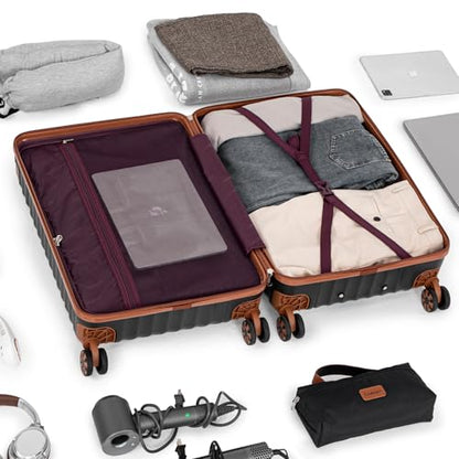 Cosbarn Luggage Sets 5 Piece with TSA Lock Spinner Wheels, Unisex Hard Case ABS Suitcase Set, Hardshell Lightweight Waterproof Travel Hardside Suitcases with Wheels for Women Men, Black - color: Black, size: 5 Piece Sets (20/24/28/Db/Tb)