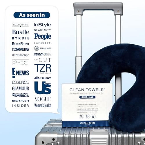 Clean Skin Club Clean Towels XL®, Travel Pack 100% USDA Biobased Disposable Face Towel, Eczema Association Accepted,Dry Wipes, TSA-Approved Travel Essential, 1 Pack, 10 ct Total - size: 1 Count (Pack of 1)