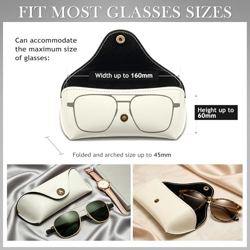 SUNGAIT Vegan Leather Glasses Case Portable Sunglasses Holder Hard Shell Slim Design Travel-Ready - color: White