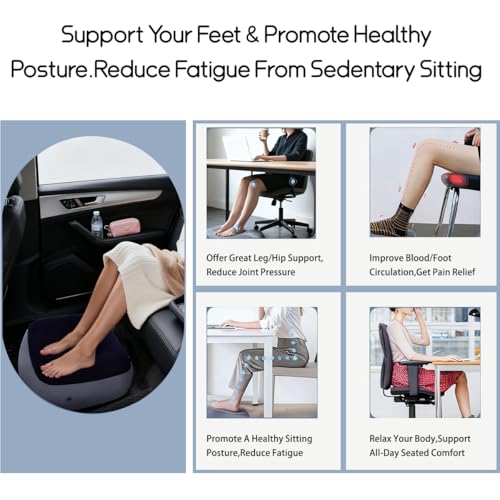 Inflatable Foot Rest for Travel, Soft Flocking Airplane Leg Rest Pillow, Portable Cushion Ottoman for Flights, Office, Home, Camping (Gray)