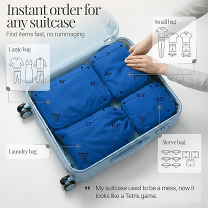 Well Traveled 8 pcs Compression Packing Bags Cubes Set with HybridMax Double-Capacity Design - Packing Cubes for Travel Compression to Maximize Limited Luggage Space, Blue - color: Blue, size: 8-piece