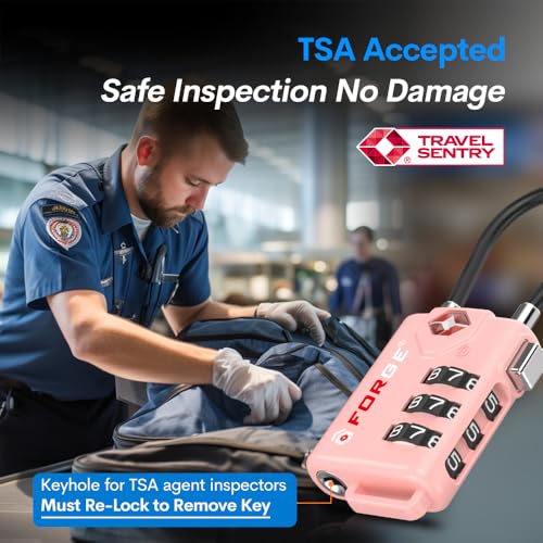 Forge TSA Approved Cable Luggage Locks, 2 Pink Locks, Re-settable Combination with Alloy Body - color: Pink 2 Locks