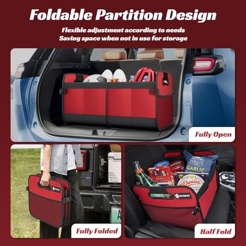 Sposuit Trunk Organizer for Car - 70L Collapsible Car Storage with 11 Pockets & Reinforced Handles, SUV Trunk Organizers for Grocery Cargo - color: Red, size: Large