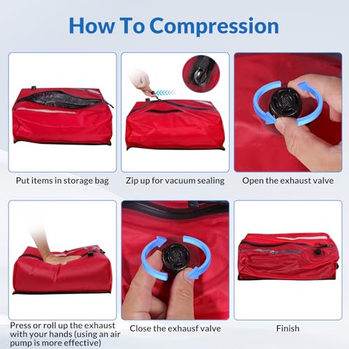 Reusable TPU Travel Vacuum Compression Bags - Waterproof Space Saver Bags for Luggage, Suitcase, Backpack, Storage Organizer (2 Pack, Red) - color: Red