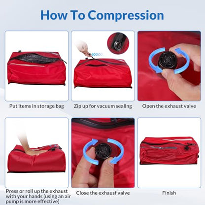 Reusable TPU Travel Vacuum Compression Bags - Waterproof Space Saver Bags for Luggage, Suitcase, Backpack, Storage Organizer (2 Pack, Red) - color: Red