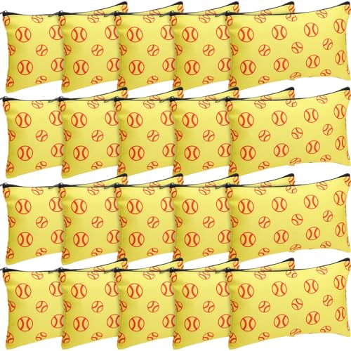 Eccliy 20 Pcs Softball Makeup Bags Bulk Sport Team Gifts Softball Cosmetic Bag Accessories for Women Toiletry Zipper Pouch Travel Canvas Gifts Stuff for Party Team Players Lover - size: 8 x 5 Inch, style: Softball Themed