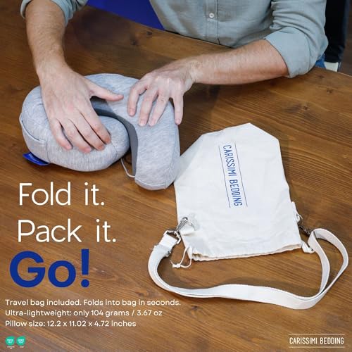 Travel Neck Pillow with Bag – Compact Memory Foam Neck Pillow for Airplane, Car and Office – Ergonomic Design for Travel Comfort and Shoulder & Neck Support