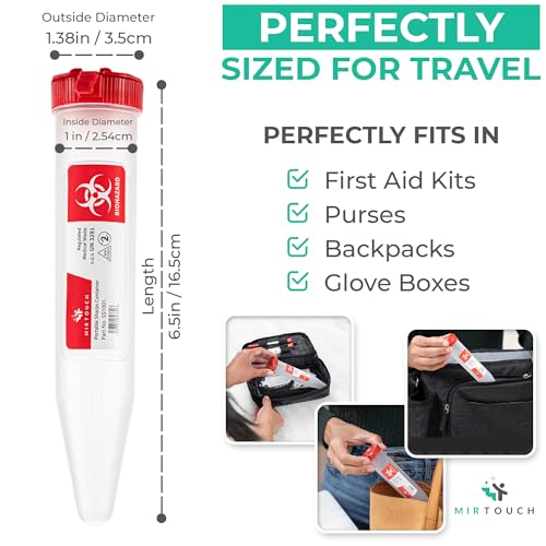 Sharps-Shuttle - Single Use Travel Sharps Container for Needles Syringes - Portable Small Sharp Containers with Locking Lid, Puncture Resistant Transportable Needle Disposal Containers 6 Pack - size: 6.5in Pointed-End (6Pk)