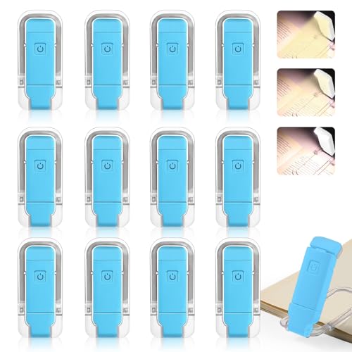 VZZNN 12 Pack Reading Light,Rechargeable Book Light for Reading in Bed,Clip-On Book Lights with 3 Color Temperature,Bulk Gifts for Book Lovers Kids Adults（Blue） - color: Blue