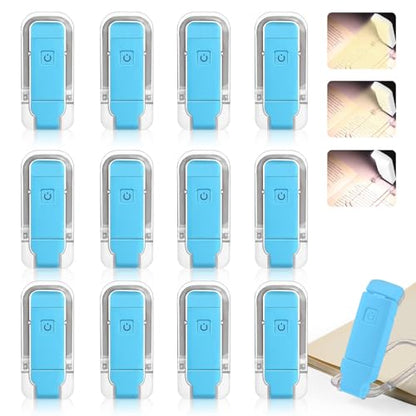 VZZNN 12 Pack Reading Light,Rechargeable Book Light for Reading in Bed,Clip-On Book Lights with 3 Color Temperature,Bulk Gifts for Book Lovers Kids Adults（Blue） - color: Blue