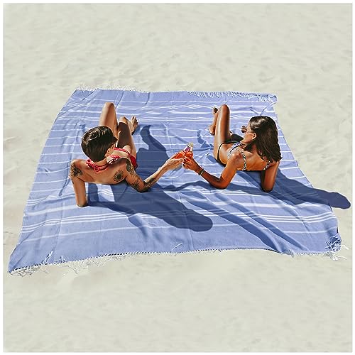 Antfuny Turkish Beach Towel Jumbo Extra Large XL XXL Big Oversized Giant Huge Thin Outdoor Picnic Accessories Travel Essentials for Family Camping Gears Must Haves Yard Mat Navy - color: Thinner Oversize Blue, size: 72 x 72 inch
