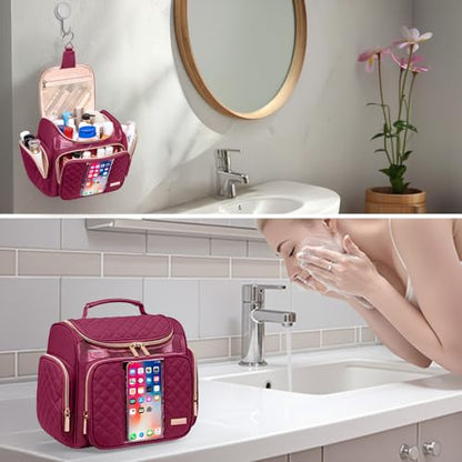 Large Toiletry Bag for Women Men,Bathroom Bag,Water Resistant Shower Bag,Makeup Bag,Toiletry Bags for Traveling,Hanging Toiletry Bag with Transparent Waterproof Phone Pocket (Wine Red) - color: Wine Red