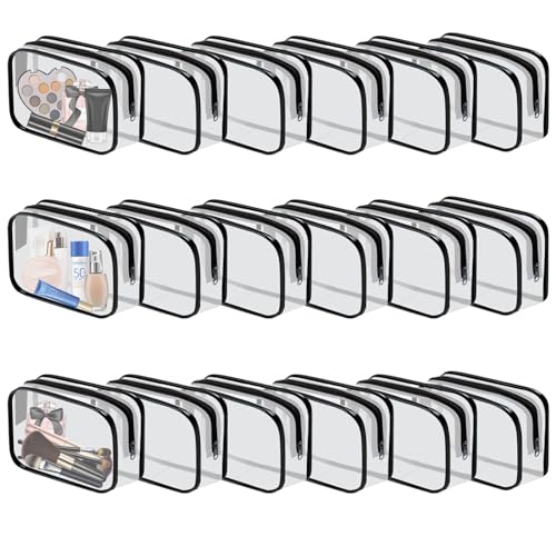 18 Pieces Clear Cosmetics Bag Bulk, TSA Approved Toiletry Bag for Travel, Clear PVC Zippered Cosmetic Makeup Pouch, Waterproof Vinyl Plastic Organizer Case for Vacation Bathroom (Small) - color: 18 Small Black