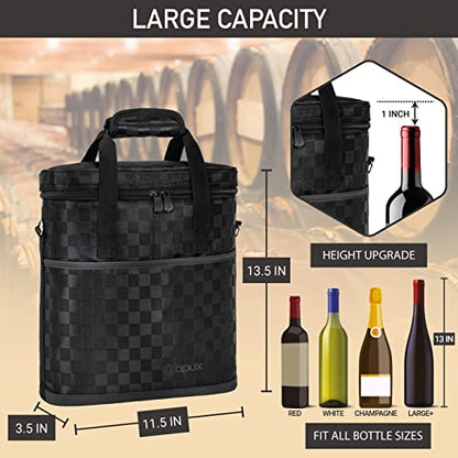 Opux 3 Bottle Wine Carrier Tote, Insulated Leakproof Cooler Bag for Picnic, BYOB Beach, Portable Wine Bottle Case - color: Black Square