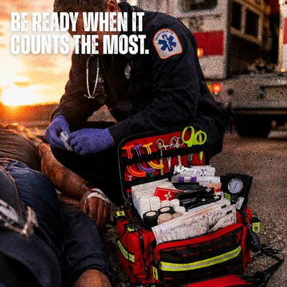 Lightning X Mid-Sized First Responder EMT Bag | LXMB25 | Fully Stocked w/ 240+ First Aid, EMS & Trauma Supplies - RED - color: Red