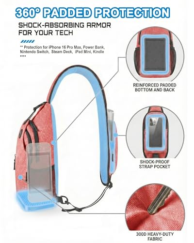 Sling Backpack for Women & Men, Crossbody Travel Bag with Water Bottle Holders, 17 Pockets, Quick-Access Phone Pocket, Hidden Security Pocket, Fits 11" Tablet, for Daily Carry, Travel, Theme Parks - color: M-rosehip