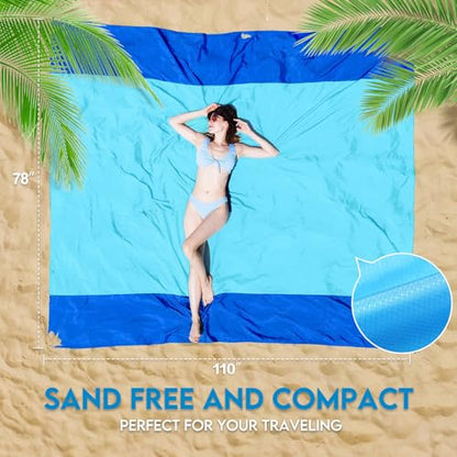 BYDOLL Nylon Beach Blanket Waterproof Sandproof 78''x110'' Oversized Suits 1-7 Adults Sand Free Extra Large Blanket Lightweight Soft Picnic Mat for Beach Essentials Travel - color: Blue2, size: 78''x 110''
