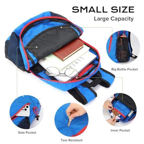 VPBAGE 15L Water-resistant Hiking Daypack, Small Backpack Travel Outdoor, Lightweight Day Pack with Tool Loops - color: Sky Blue