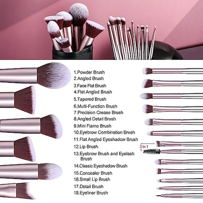 BS-MALL Makeup Brush Set 18 Pcs Premium Synthetic Foundation Powder Concealers Eye shadows Blush Makeup Brushes with black case - color: C-Purple