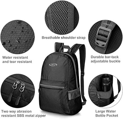 G4Free 20L Lightweight Packable Backpack Travel Hiking Daypack Foldable Backpack for Men Women - color: Black Update