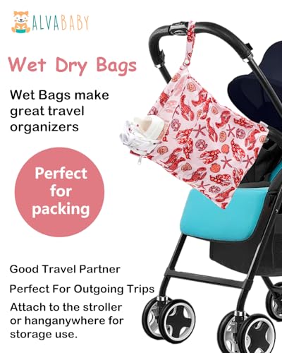 ALVA ALVABABY 2pcs Cloth Diaper Wet Dry Bags Waterproof Reusable with Two Zippered Pockets Travel Beach Pool Daycare Soiled Baby Items Yoga Gym Bag for Swimsuits or Wet Clothes 2LM23 - color: Lobsters and clownfish