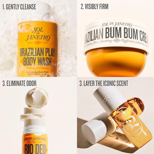 Sol de Janeiro Travel Essentials Bundle | Cheirosa 62 Perfume Mist, Rio Deo, Brazilian Bum Bum Cream, and Brazilian Play Body Wash | TSA Friendly Sizes | Amazon Excusive