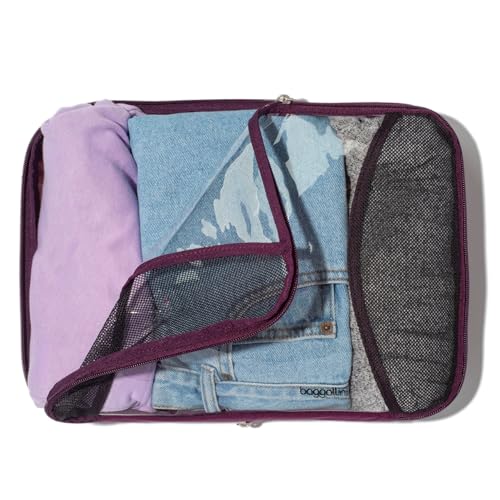 Baggallini Compression Cube 3-piece set - Lightweight Compression Packing Cubes for Travel - color: Mulberry