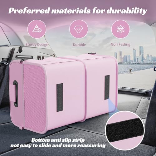 Sposuit Trunk Organizer for Car - 70L Collapsible Car Storage with 11 Pockets & Reinforced Handles, SUV Trunk Organizers for Grocery Cargo(Pink) - color: Pink, size: Large