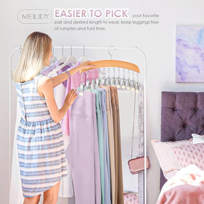 MEILIDY Leggings Hangers, Wooden Closet Hanging Leggings Storage Organizer Scarf Hangers with 24 Clips, 360° Swivel Hook, Burlywood, 2 Pcs - color: Burlywood