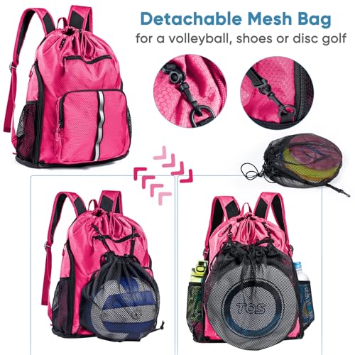 Large Beach Backpack Waterproof Sandproof - Customized Oversized Drawstring Pool Bag with Shoe Compartment for Toiletries, Towels, Gym, Travel - color: Pink