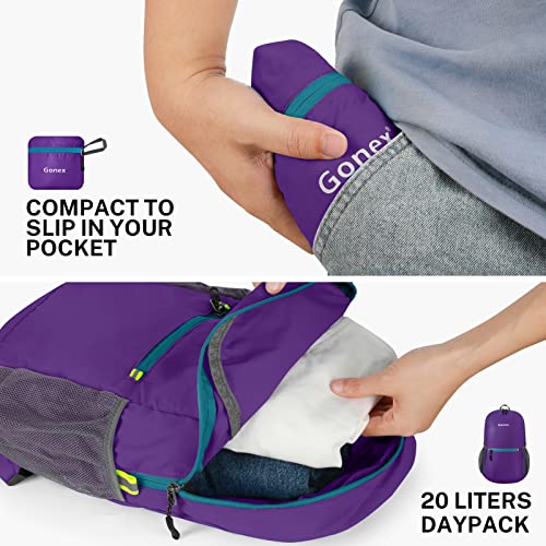 Gonex Ultra Lightweight Packable Backpack Daypack Handy Foldable Camping Outdoor Travel Cycling Backpacking - color: Purple