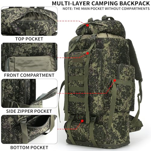Hiking Backpack for Men 70L/100L Camping Backpack Military Rucksack Molle 3 Days Assault Pack for Climbing | Camping Backpack - color: 100l-greenmix