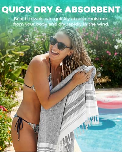 Antfuny Turkish Beach Towels Vacation Essentials Quick Dry Sand Free Oversized Bath Pool Swim Towel Extra Large XL Big Adult Travel Cruise Accessories Must Haves Clearance Stuff Necessities Gray - color: Thicker Gray, size: 72 x 36 inch