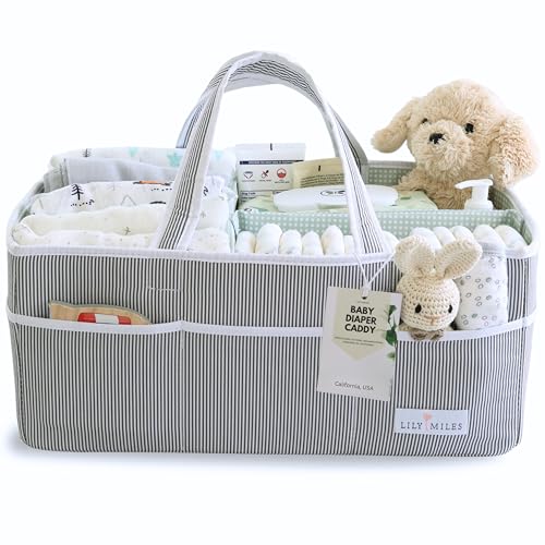 Lily Miles Baby Diaper Caddy - Organizer Tote for Infant Boy or Girl - Baby Shower Basket - Nursery Must Haves - Registry Favorites - Newborn Caddie Car Travel - Gray/Mint, Extra Large - color: Gray/Mint, size: Extra Large