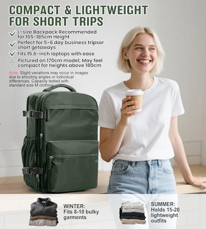 BOXSAM Large Vacuum Travel Backpack with Pump for Women, Personal Item Carry on Backpacks Flight Approved 18x14x8 inches for Men,Laptop Waterproof Work Compression bags Casual Daypack,BrownGreen - color: Browngreen