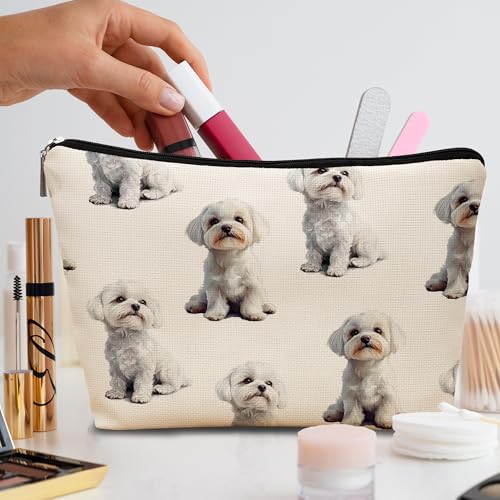 Maltese Dog Makeup Bag, Maltese Lovers Gifts Cosmetic Bag for Women, Dog Mom Lovers Owner Gifts for Women Christmas, Pet Lover Gift Zipper Travel Makeup Pouch for Purse - color: maltese