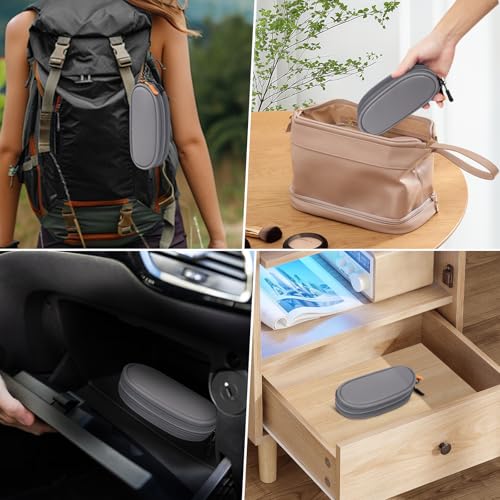 Double Eyeglasses Case Soft Portable Zipper Sunglasses Pouch with Keychain Clip for Men Women - color: Gray Pu