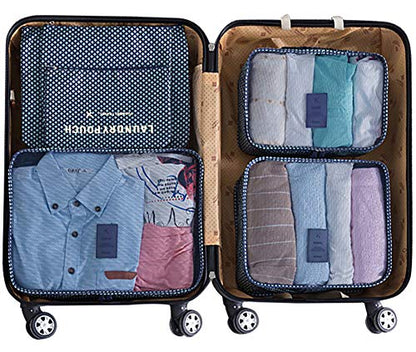 Mossio 7 Set Packing Cubes with Shoe Bag - Travel Carry On Luggage Organizer - color: Navy Star