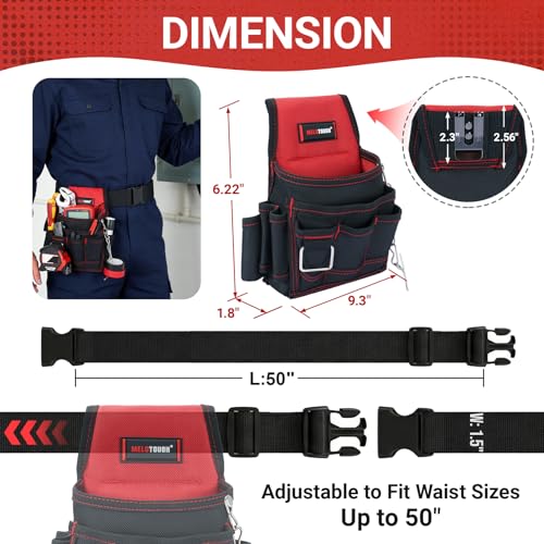 MELOTOUGH Electrician Tool Pouch Tool Belt Pouches Multiple Pockets Tool Organizer for Technician, Maintenance, HVAC - color: Red, size: Small Electrician Pouch