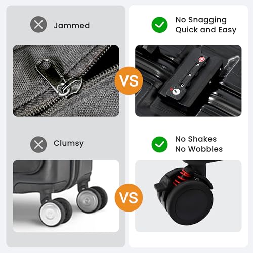 VentureVault 26 Inch Checked Luggage with Spinner Wheels, No Zipper Aluminum Frame Hard Shell Suitcases with TSA Lock, PC+ABS Lightweight Large Suitcase for Travel (Black) - color: Black, size: 26inch