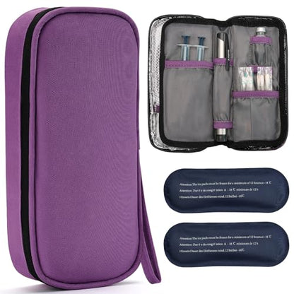 apollo walker Insulin Cooler Travel Case Diabetic Medication with Ice Packs and Insulation Liner insulin cooler travel case tsa approved - color: Purple, size: Small