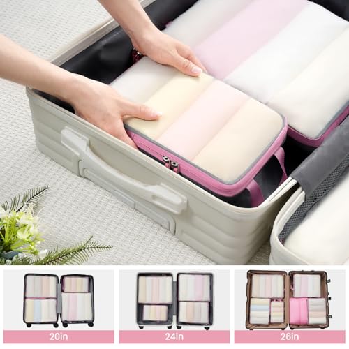 BAGAIL 6 Set Ultralight Compression Packing Cubes Packing Organizer for Travel Accessories Luggage Suitcase Backpack - color: Pink70D, style: Mesh Pattern