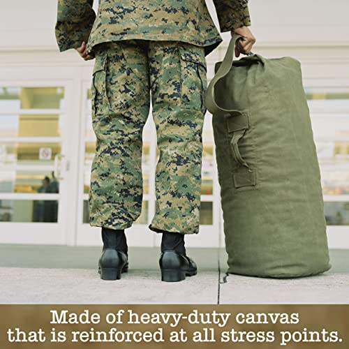 BaHoki Essentials Canvas Duffel Bag - Heavy Duty Top Load Duffel Sea Bag - Military Green Cargo Travel Bags - size: Large