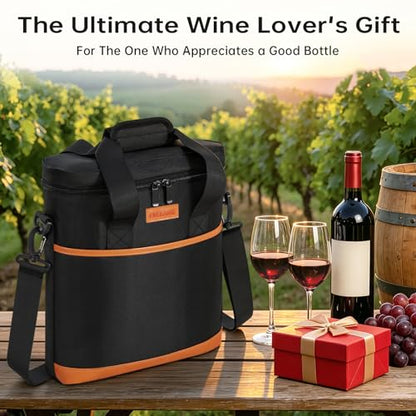 3 Bottle Wine Tote Bag with Adjustable Shoulder Strap & Handle Insulated Padded Wine Cooler Bag Portable Wine Bottle Carrying Case for Picnic, Travel, Party, BYOB