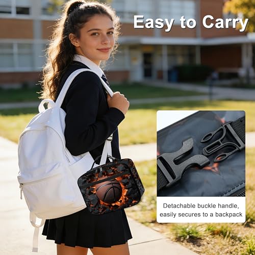 Basketball Lunch Bag Insulated Reusable Lunch Box Cooler Thermal Tote Bag For Teenage Boys Girls School Beach - color: Basketball