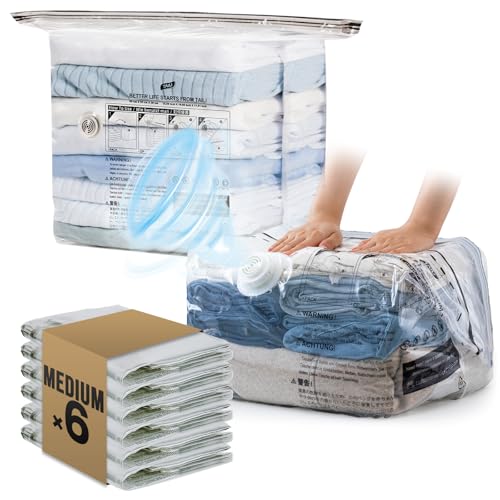 TAILI 6 Pack Cube Vacuum Storage Bags, Medium Size (25x19x11 inch), Vacuum Seal Bags for Clothing, Compression Packing Cube for Clothes, Blankets, Baby Clothes - size: 6 Medium