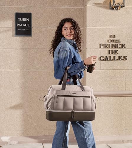 LOVEVOOK Travel Duffel Bag, Weekender Bags for Women, Large Overnight Bags with Shoe Compartment, 38L Carry on Gym Hospital Bag with Wet Pocket, 2 Pcs - color: Dusty Pink-Dark Brown, size: Large-2 Pcs
