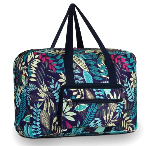 F.FETIVIN Weekender Bag Carry On Travel Duffle Medium Overnight Bag for Women (Blue Leaf) - color: Blue Leaf
